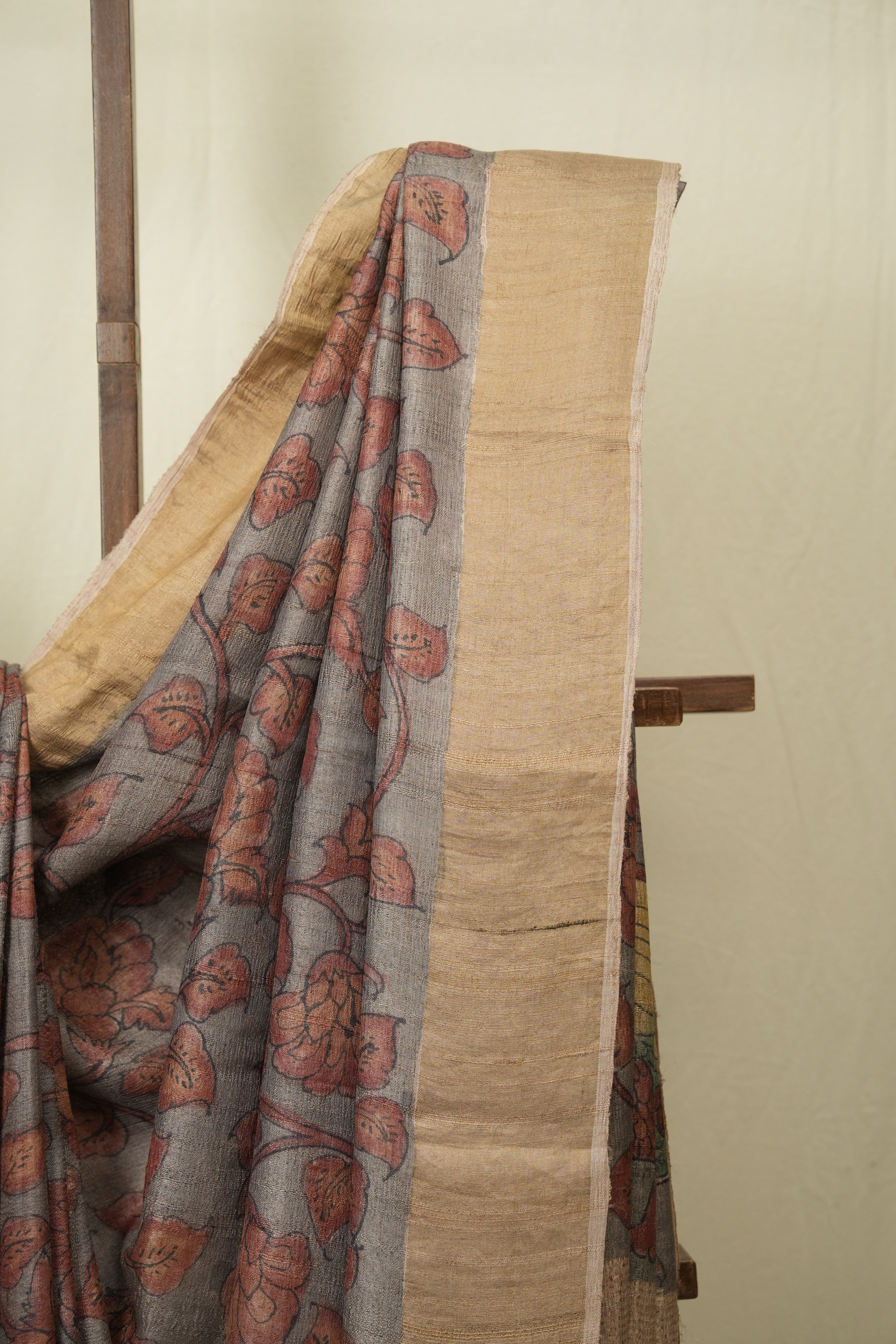 Grey Kalamkari Tussar Silk Saree - SRGKTSS46