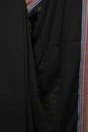 Black Plain Cotton Patteda Anchu Saree - SRBPPAS355