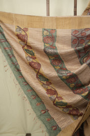 Grey Kalamkari Tussar Silk Saree - SRGKTSS46