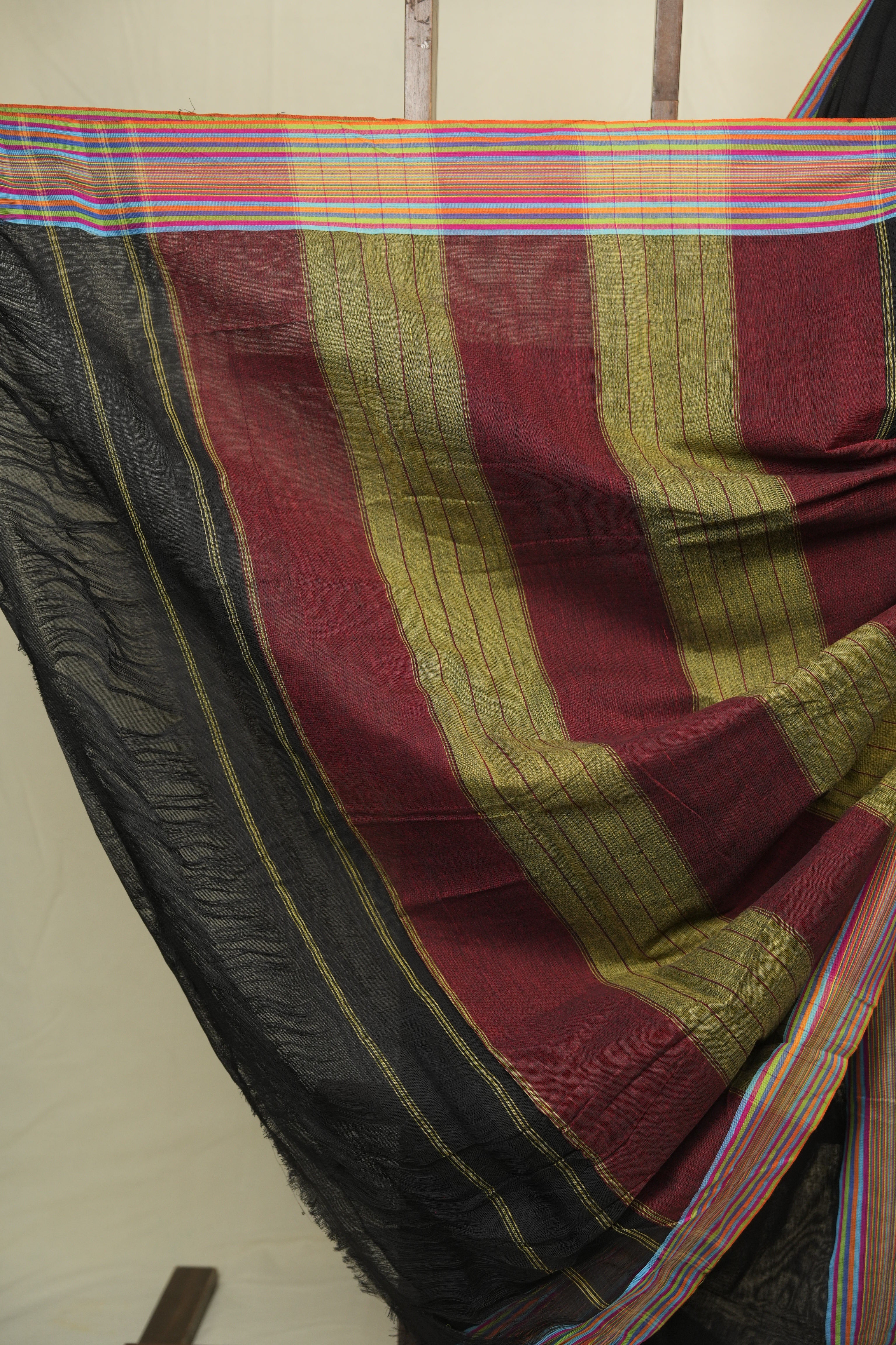 Black Plain Cotton Patteda Anchu Saree - SRBPPAS355