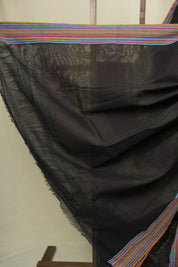 Black Plain Cotton Patteda Anchu Saree - SRBPPAS355