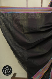 Black Plain Cotton Patteda Anchu Saree - SRBPPAS355