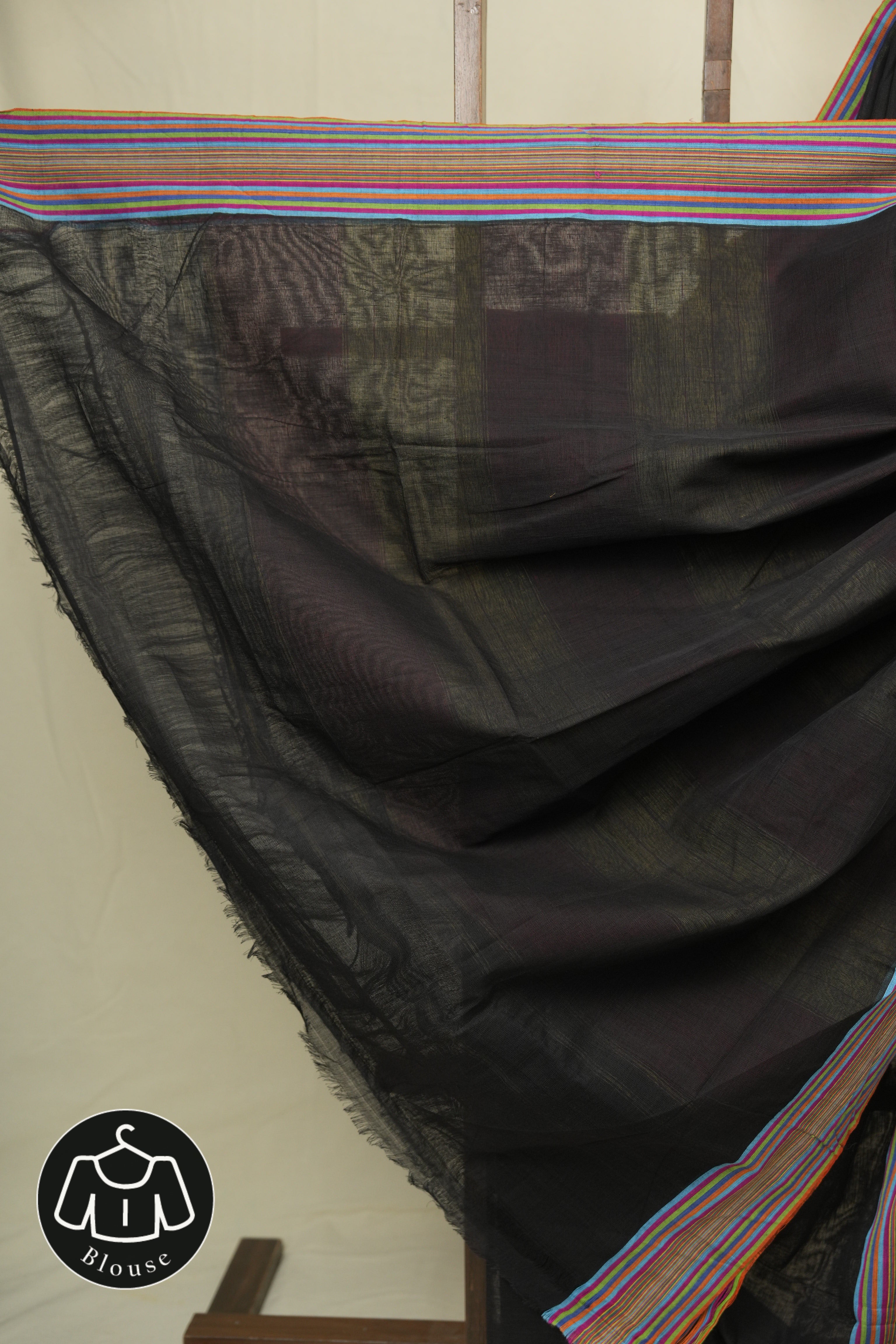 Black Plain Cotton Patteda Anchu Saree - SRBPPAS355
