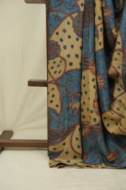 Beige Blue Kalamkari Tussar Silk Saree - SRBBKTSS50