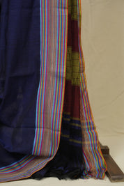 Navy Blue Plain Cotton Patteda Anchu Saree - SRNBPPAS354