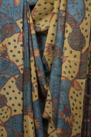 Beige Blue Kalamkari Tussar Silk Saree - SRBBKTSS50
