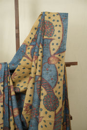 Beige Blue Kalamkari Tussar Silk Saree - SRBBKTSS50