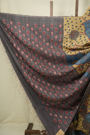Beige Blue Kalamkari Tussar Silk Saree - SRBBKTSS50