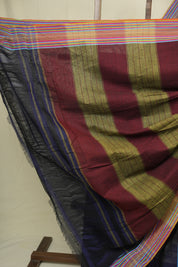Navy Blue Plain Cotton Patteda Anchu Saree - SRNBPPAS354