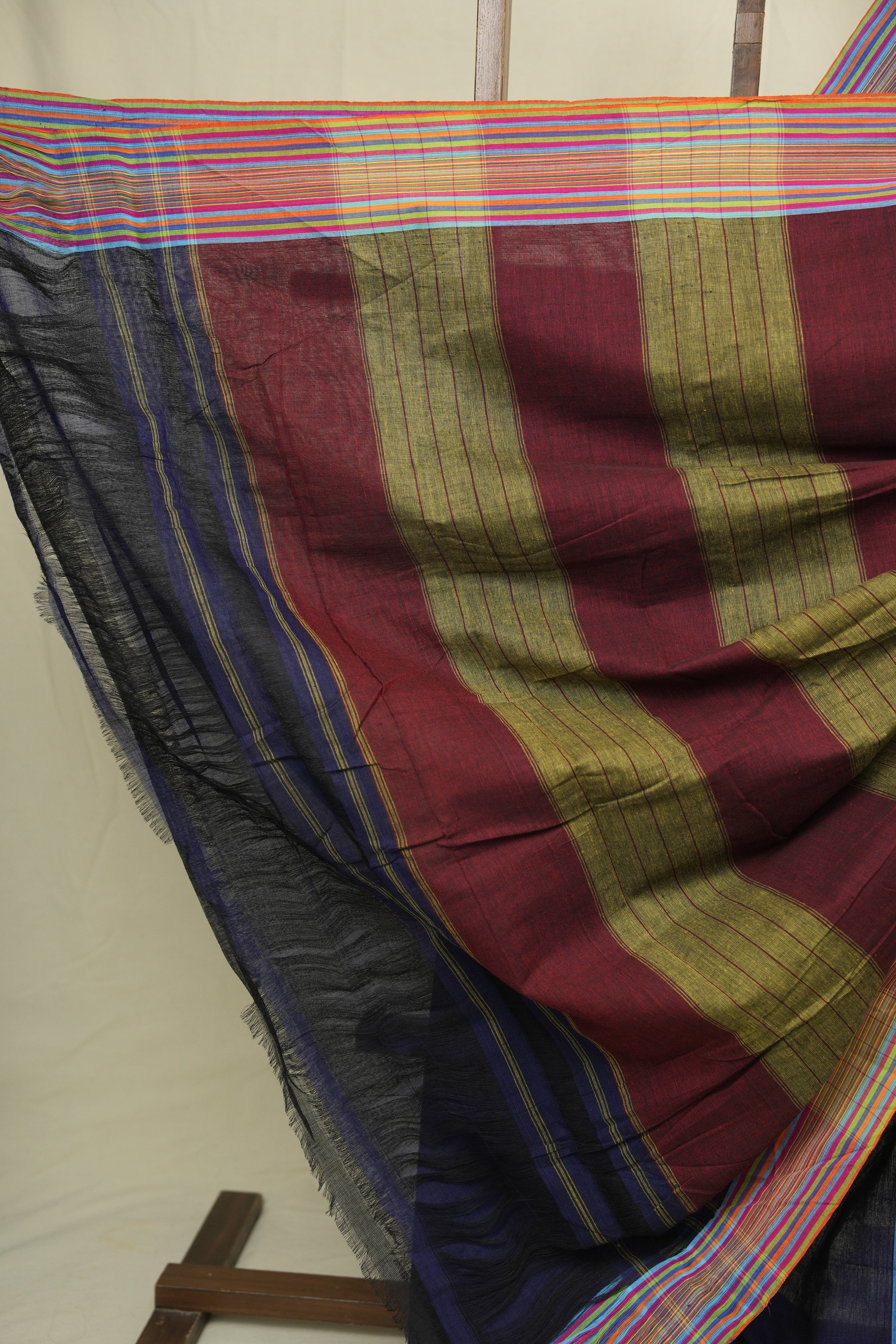 Navy Blue Plain Cotton Patteda Anchu Saree - SRNBPPAS354