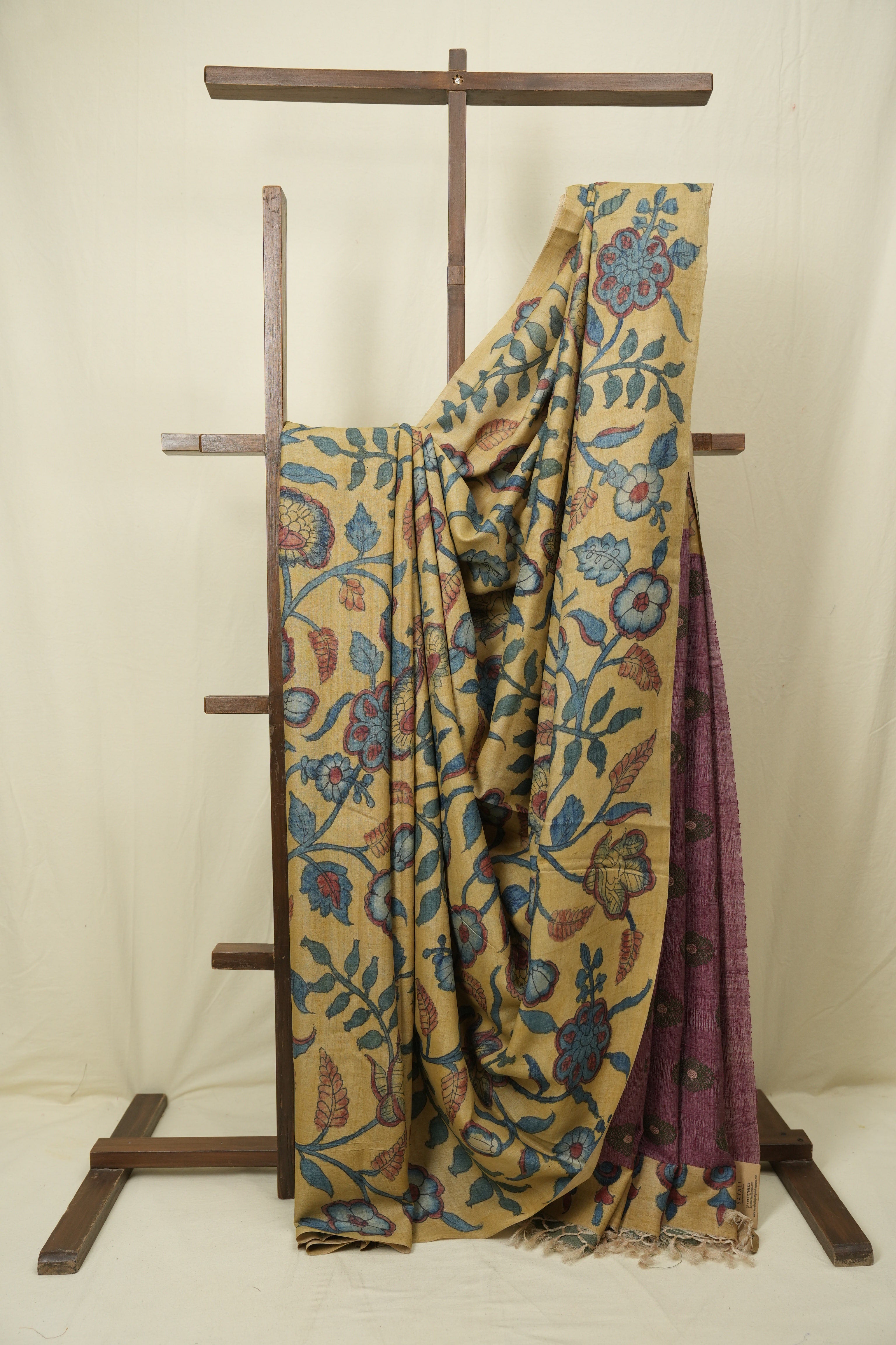 Light Yellow Kalamkari Tussar Silk Saree - SRLYKTSS52