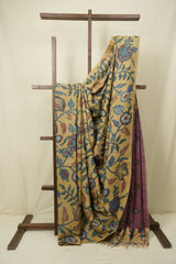 Light Yellow Kalamkari Tussar Silk Saree - SRLYKTSS52