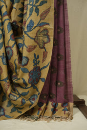 Light Yellow Kalamkari Tussar Silk Saree - SRLYKTSS52
