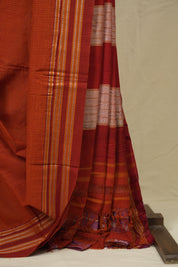 Orange Small Checks Cotton Patteda Anchu Saree - SROPAS351