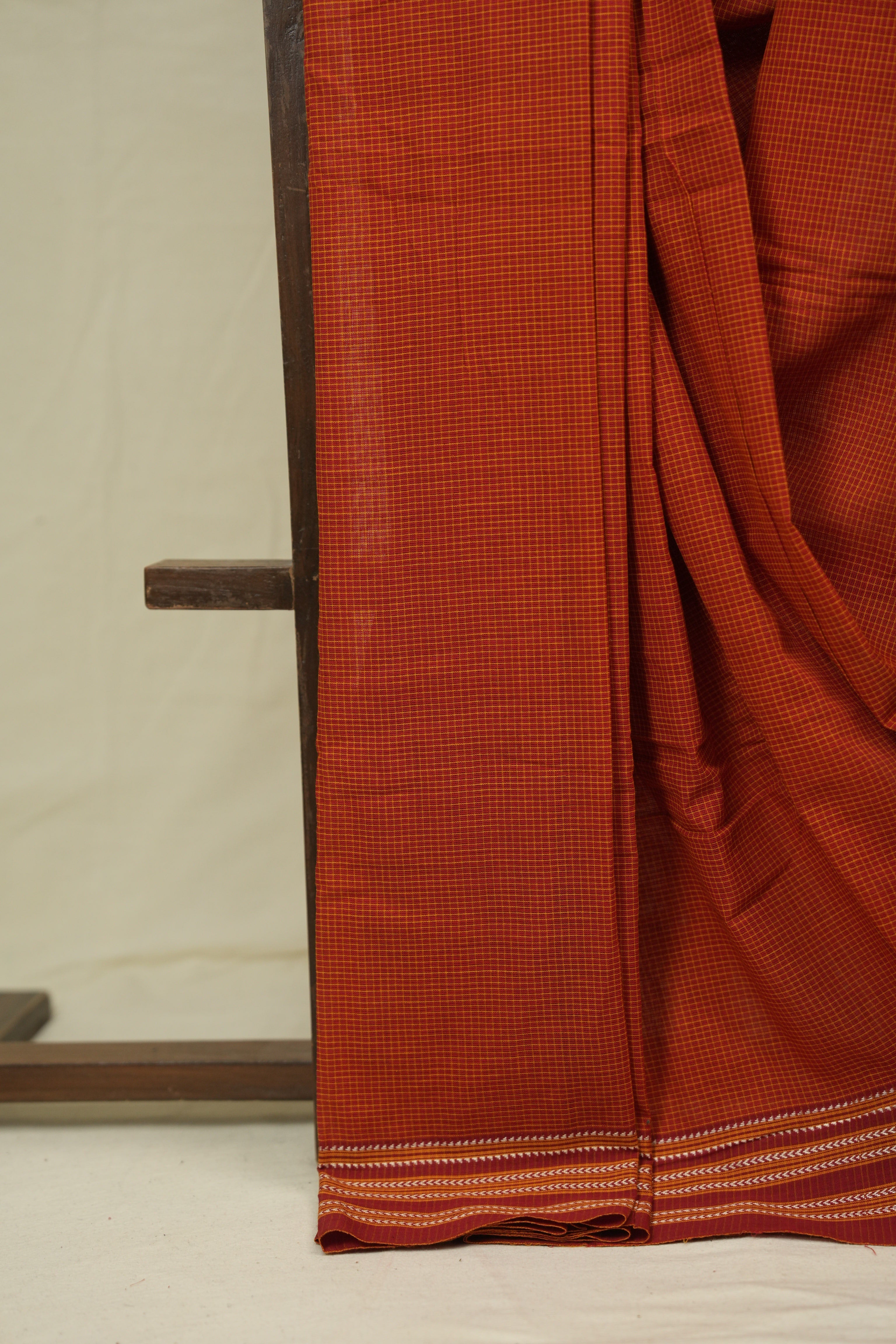 Orange Small Checks Cotton Patteda Anchu Saree - SROPAS351