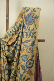 Light Yellow Kalamkari Tussar Silk Saree - SRLYKTSS52