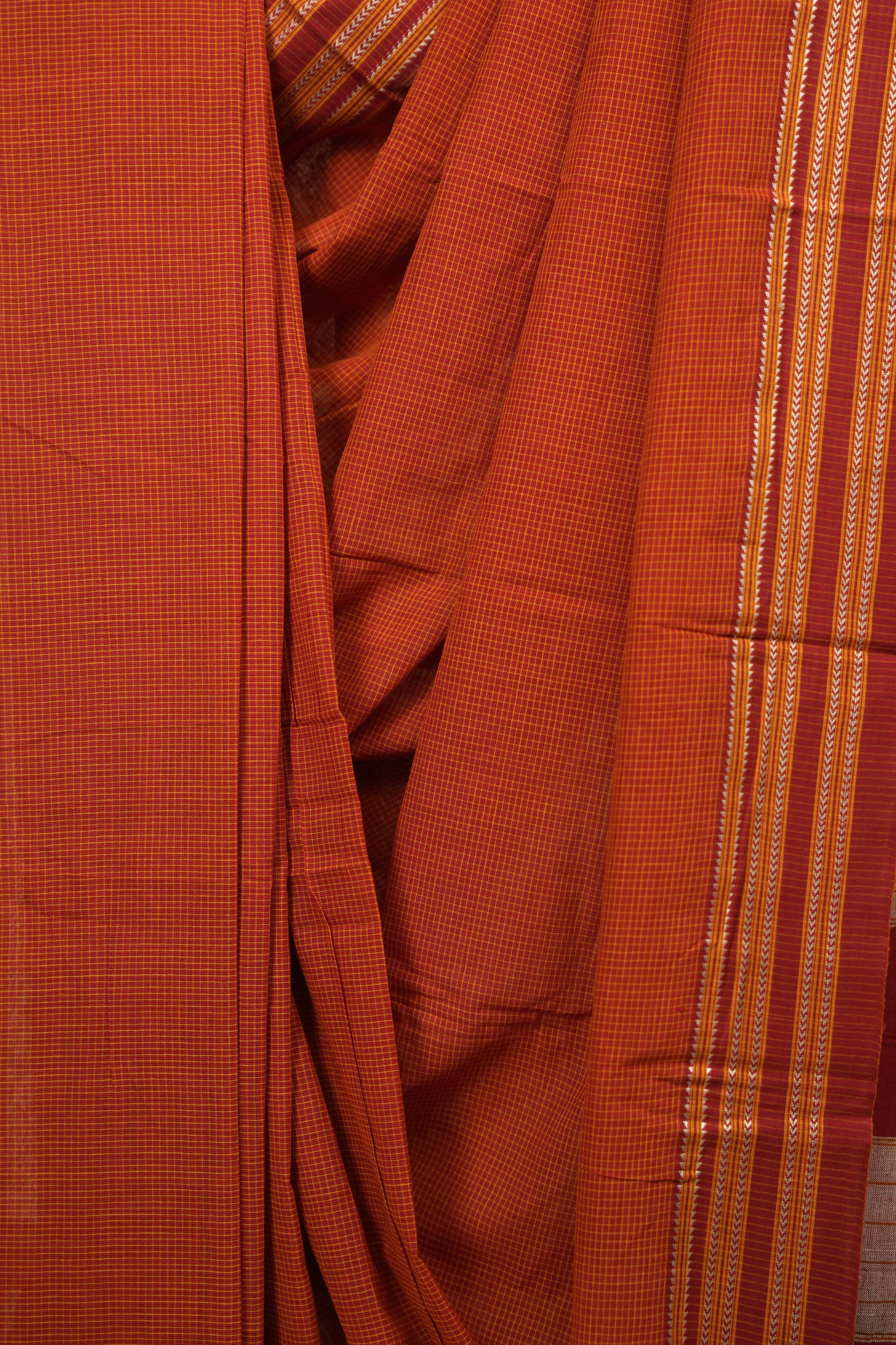 Orange Small Checks Cotton Patteda Anchu Saree - SROPAS351