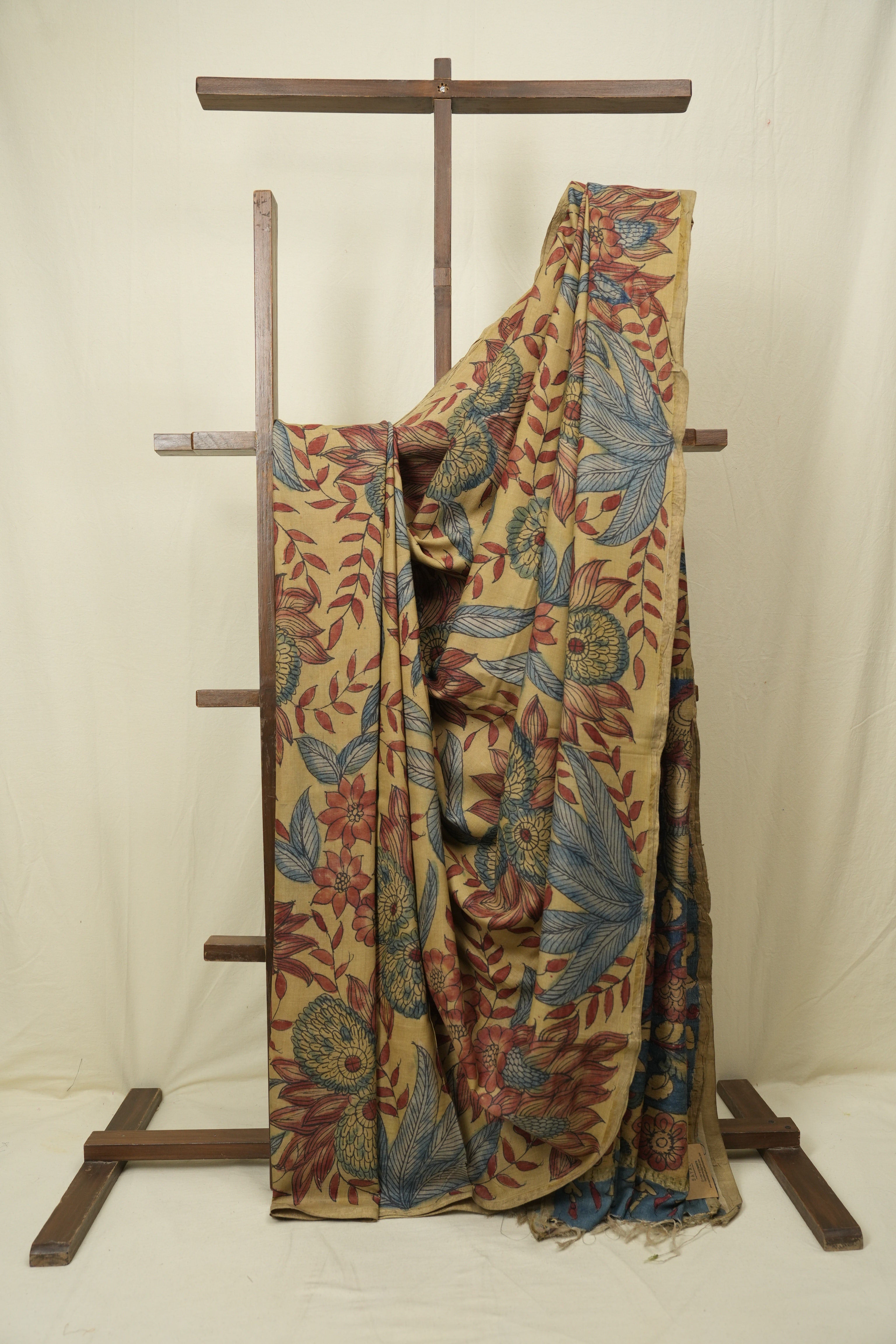 Cream Beige Kalamkari Tussar Silk Saree - SRCBKTSS51