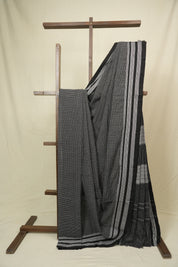 Black Small Checks Cotton Patteda Anchu Saree - SRBCCPAS352