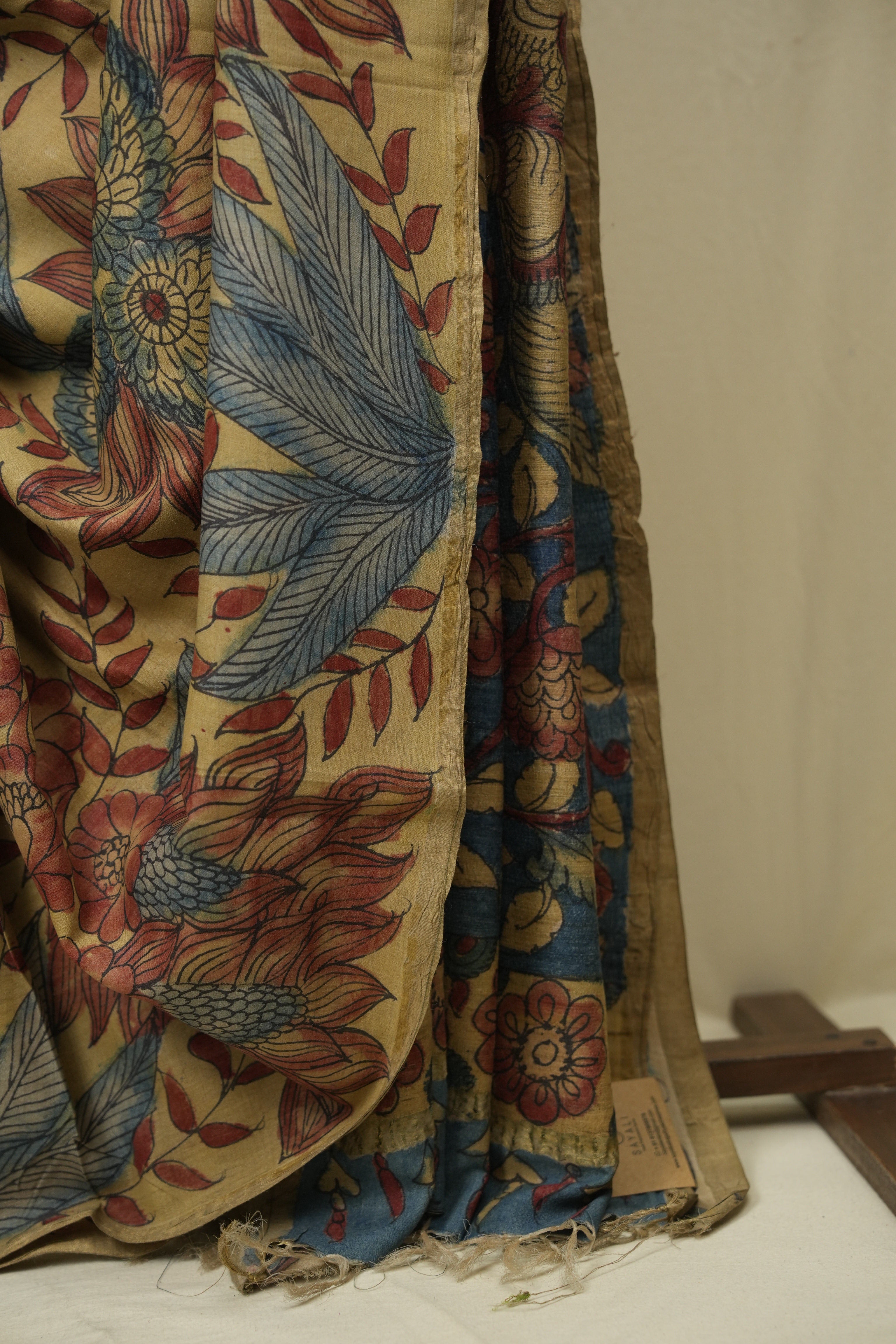 Cream Beige Kalamkari Tussar Silk Saree - SRCBKTSS51