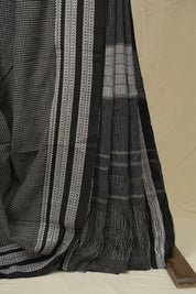 Black Small Checks Cotton Patteda Anchu Saree - SRBCCPAS352