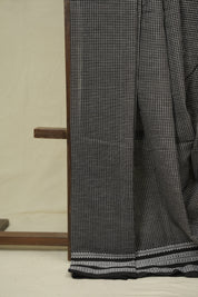 Black Small Checks Cotton Patteda Anchu Saree - SRBCCPAS352