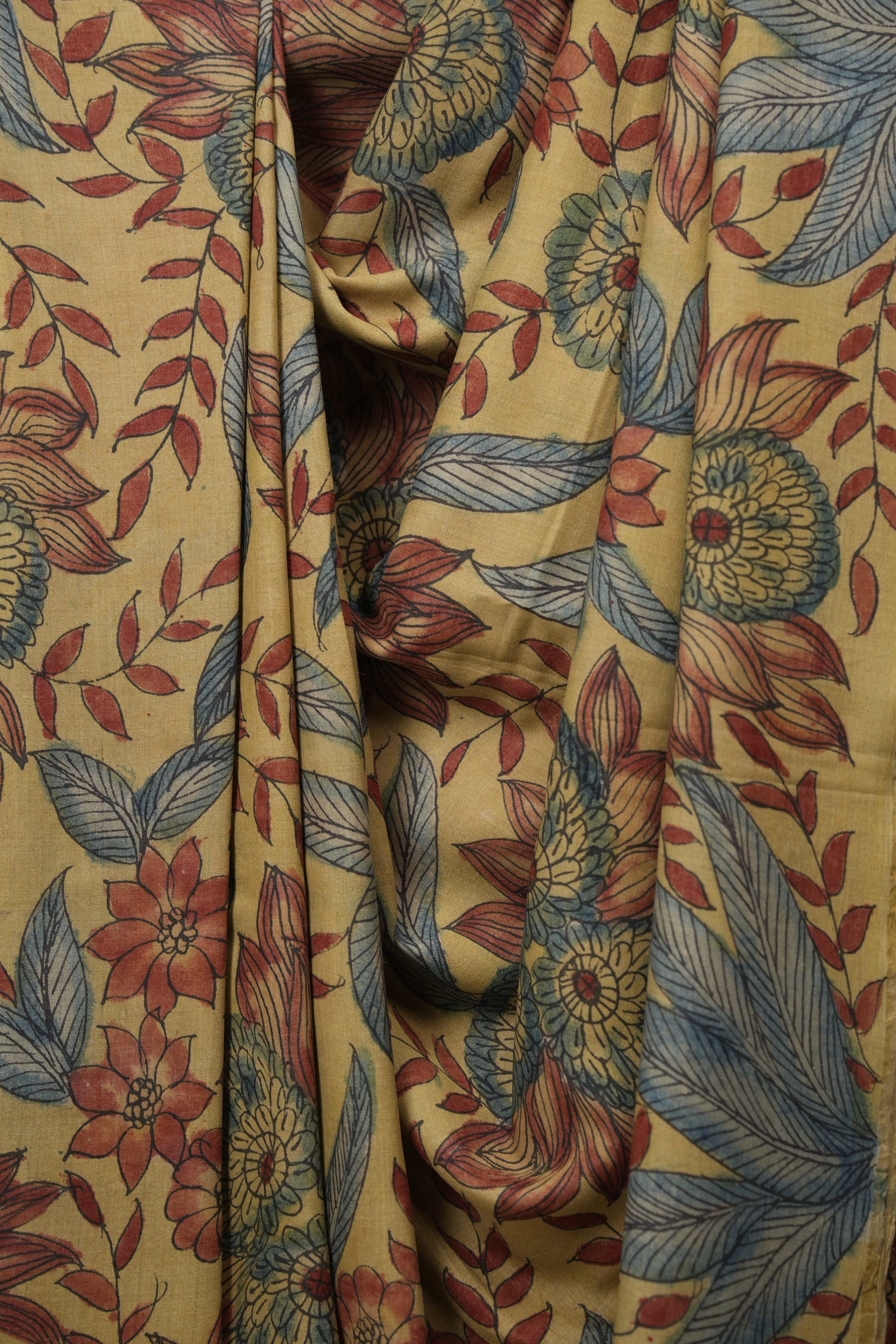 Cream Beige Kalamkari Tussar Silk Saree - SRCBKTSS51