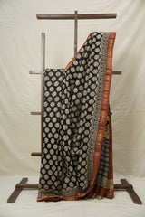 Black HBP Cotton Silk Saree With Maheshwari Border - SRBCSS1527