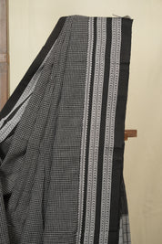 Black Small Checks Cotton Patteda Anchu Saree - SRBCCPAS352