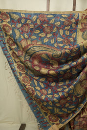 Cream Beige Kalamkari Tussar Silk Saree - SRCBKTSS51