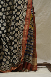 Black HBP Cotton Silk Saree With Maheshwari Border - SRBCSS1527