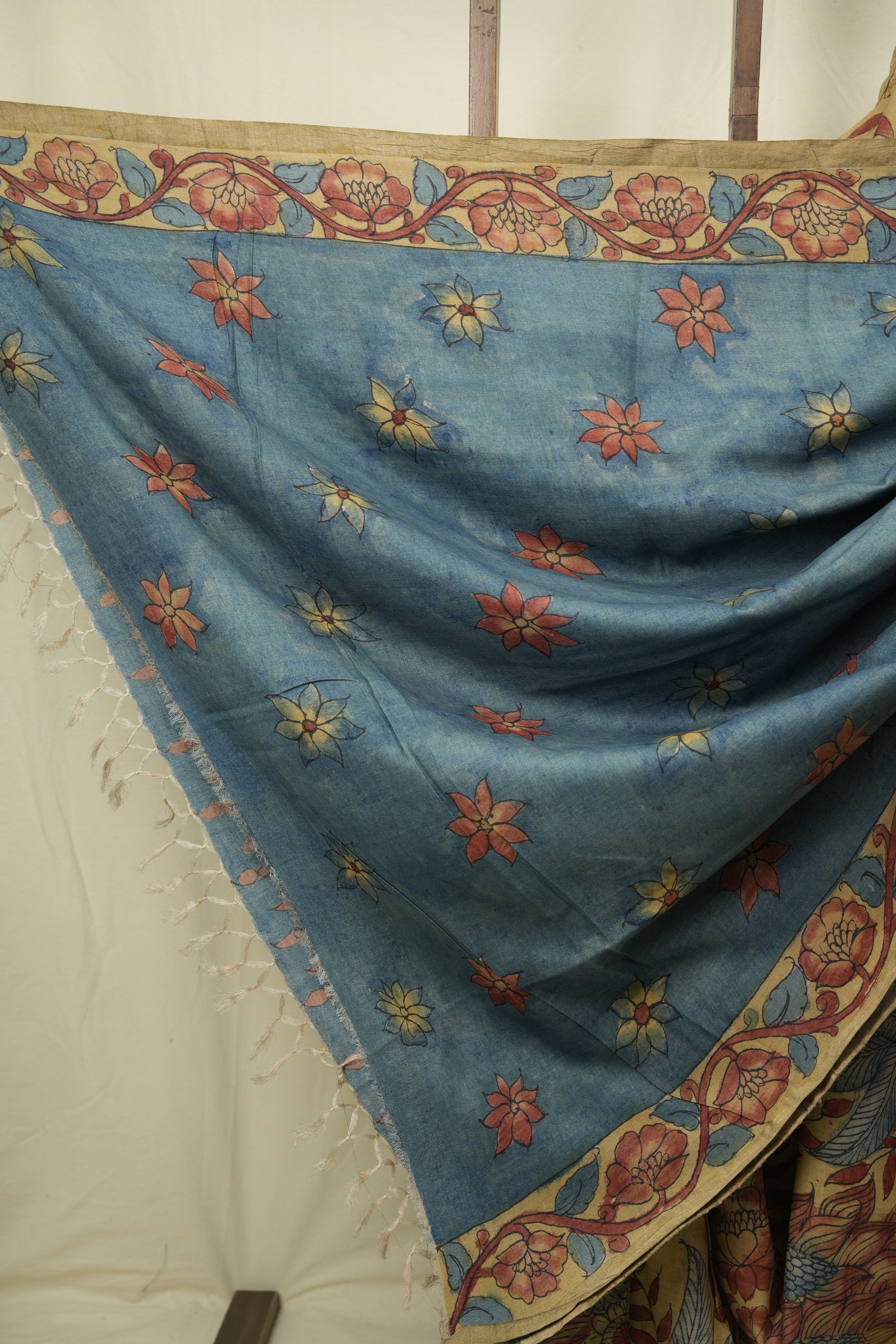 Cream Beige Kalamkari Tussar Silk Saree - SRCBKTSS51