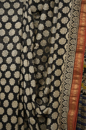 Black HBP Cotton Silk Saree With Maheshwari Border - SRBCSS1527