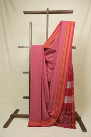Red Small Checks Cotton Patteda Anchu Saree - SRRSCPAS353