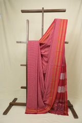 Red Small Checks Cotton Patteda Anchu Saree - SRRSCPAS353