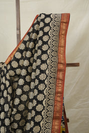 Black HBP Cotton Silk Saree With Maheshwari Border - SRBCSS1527