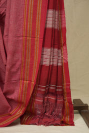 Red Small Checks Cotton Patteda Anchu Saree - SRRSCPAS353