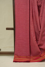Red Small Checks Cotton Patteda Anchu Saree - SRRSCPAS353