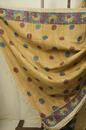 Yellow Blue Kalamkari Tussar Silk Saree - SRYBKTSS53