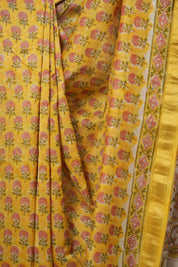 Yellow HBP Cotton Silk Saree With Maheshwari Border - SRYCSS1526