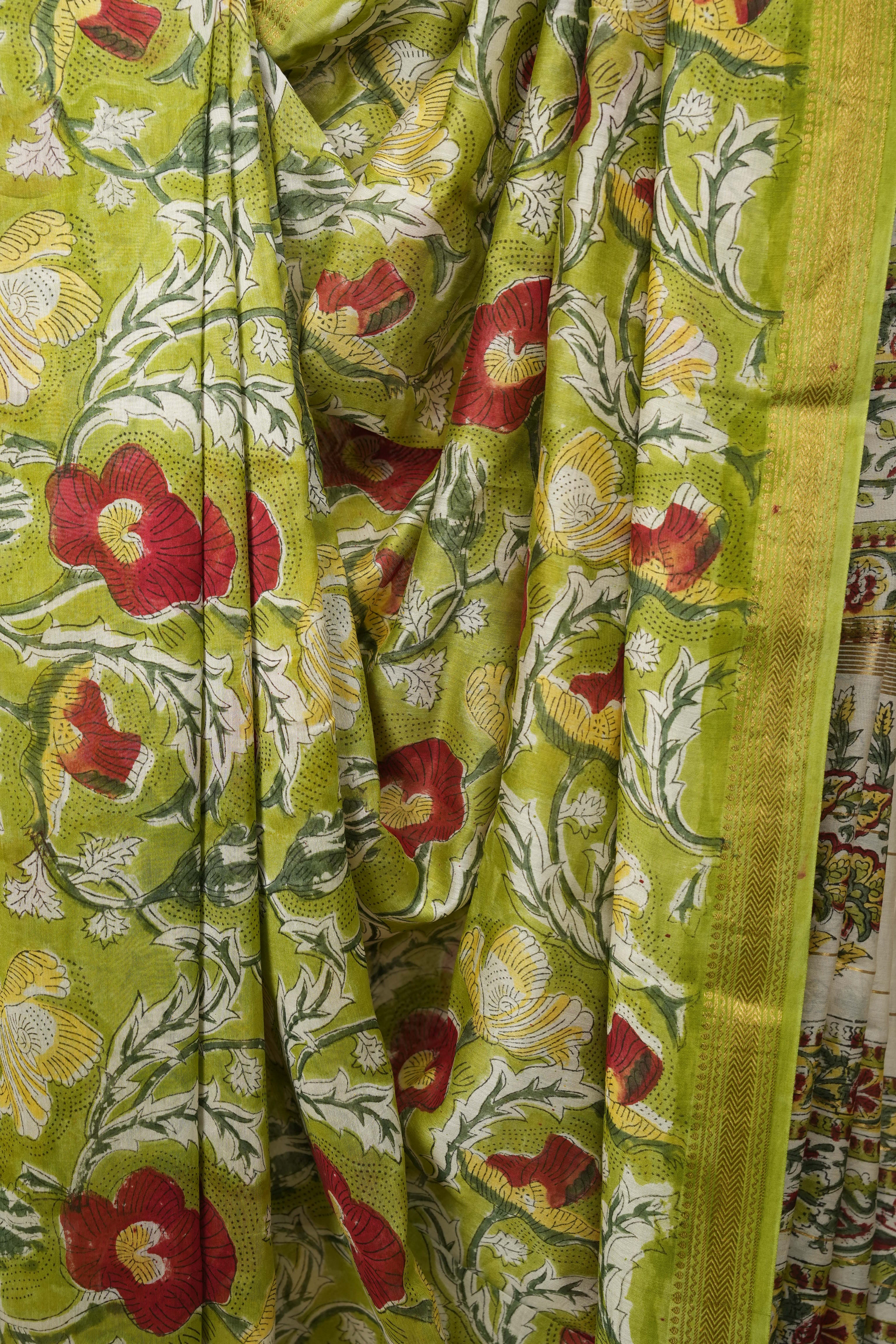 Light Green HBP Cotton Silk Saree With Maheshwari Border - SRGCSS1721