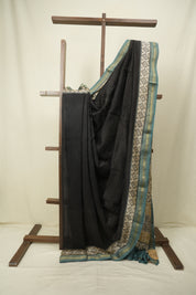 Black HBP Cotton Silk Saree With Maheshwari Border - SRBCSS1723