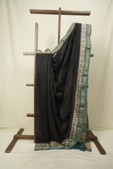 Black HBP Cotton Silk Saree With Maheshwari Border - SRBCSS1723