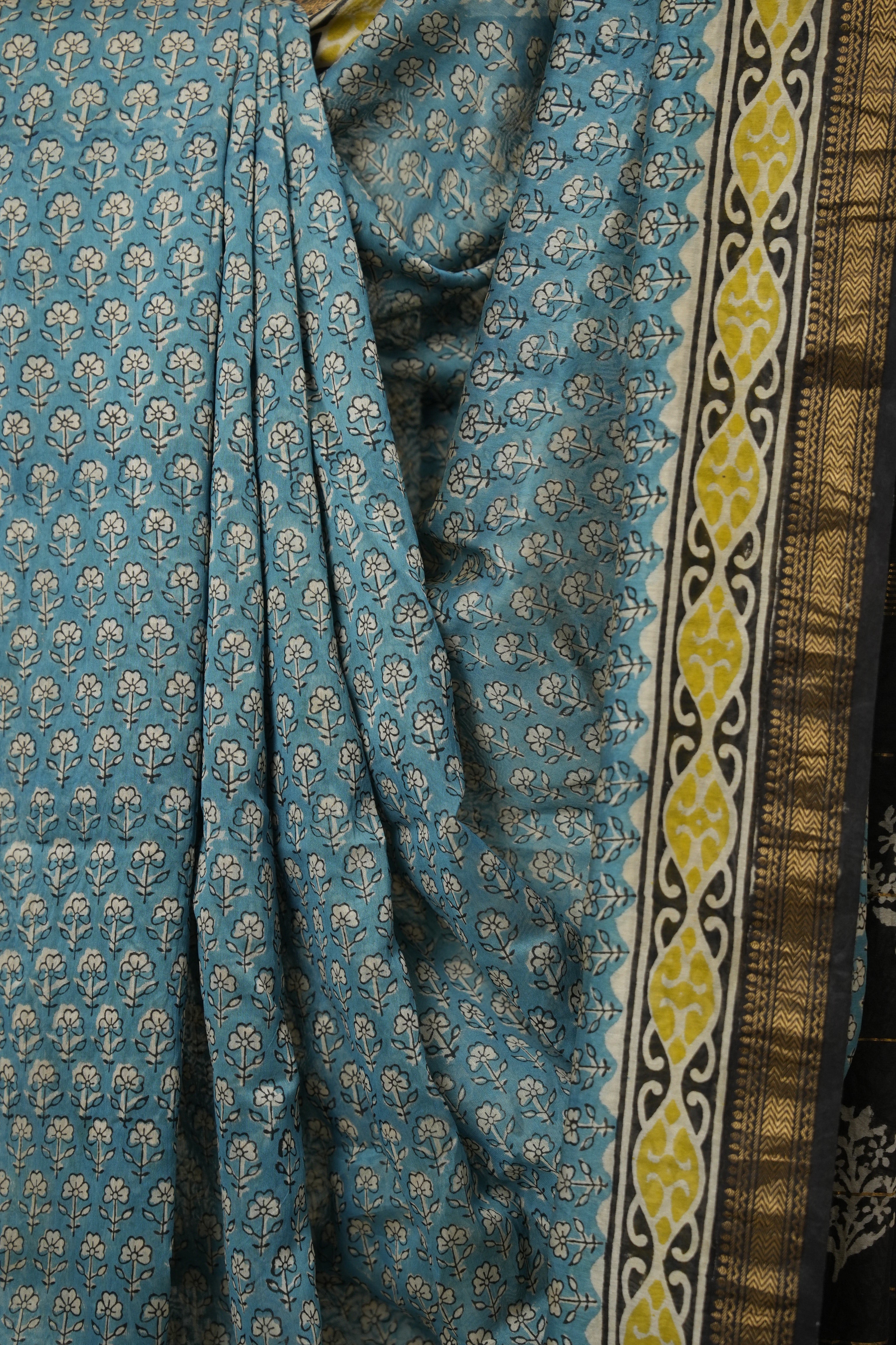 Aqua Blue HBP Cotton Silk Saree With Maheshwari Border - SRABCSS1525