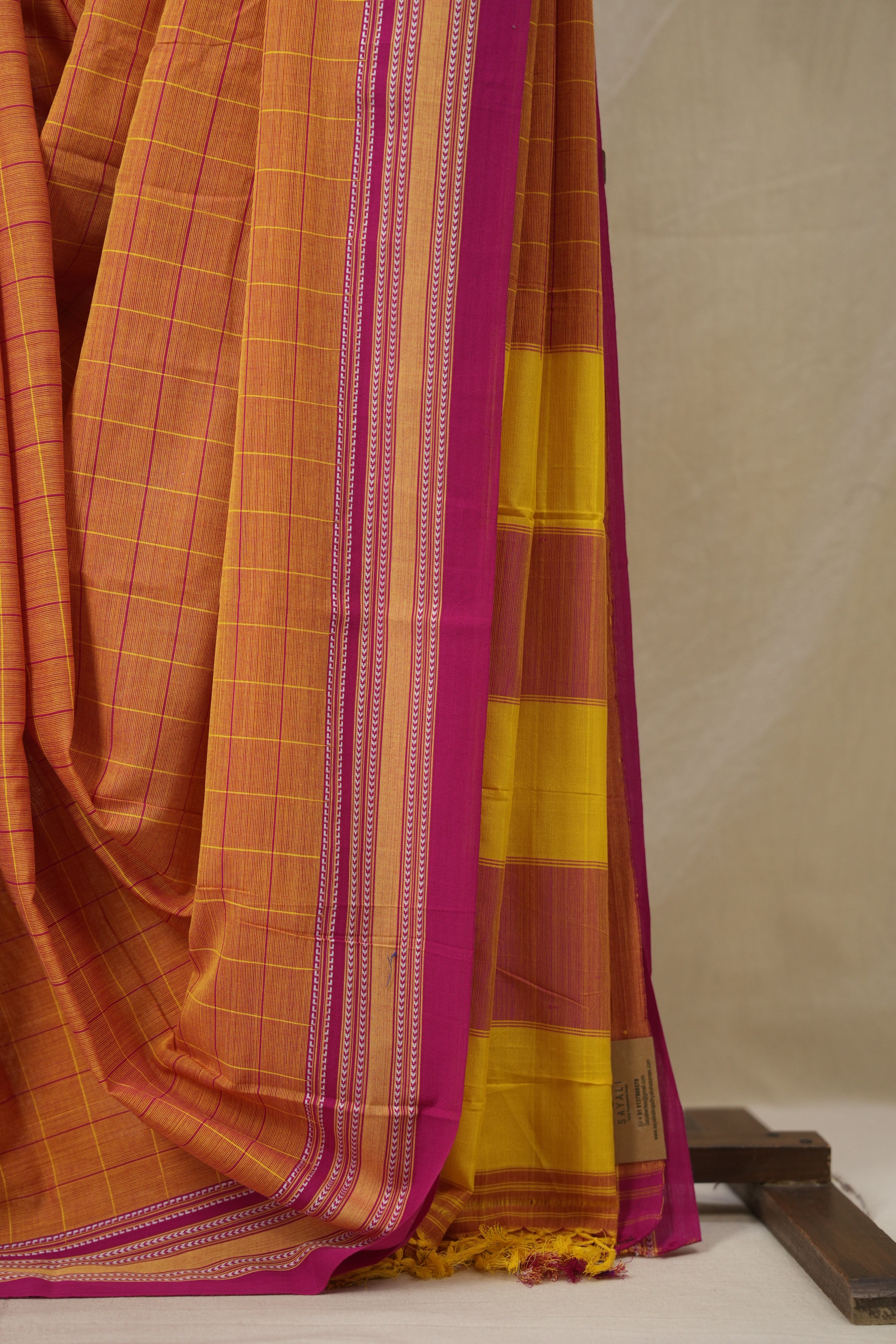 Mustard Orange Cotton Ilkal Saree - SRMOCIS924