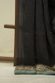 Black HBP Cotton Silk Saree With Maheshwari Border - SRBCSS1723