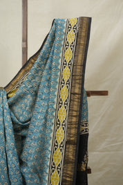 Aqua Blue HBP Cotton Silk Saree With Maheshwari Border - SRABCSS1525