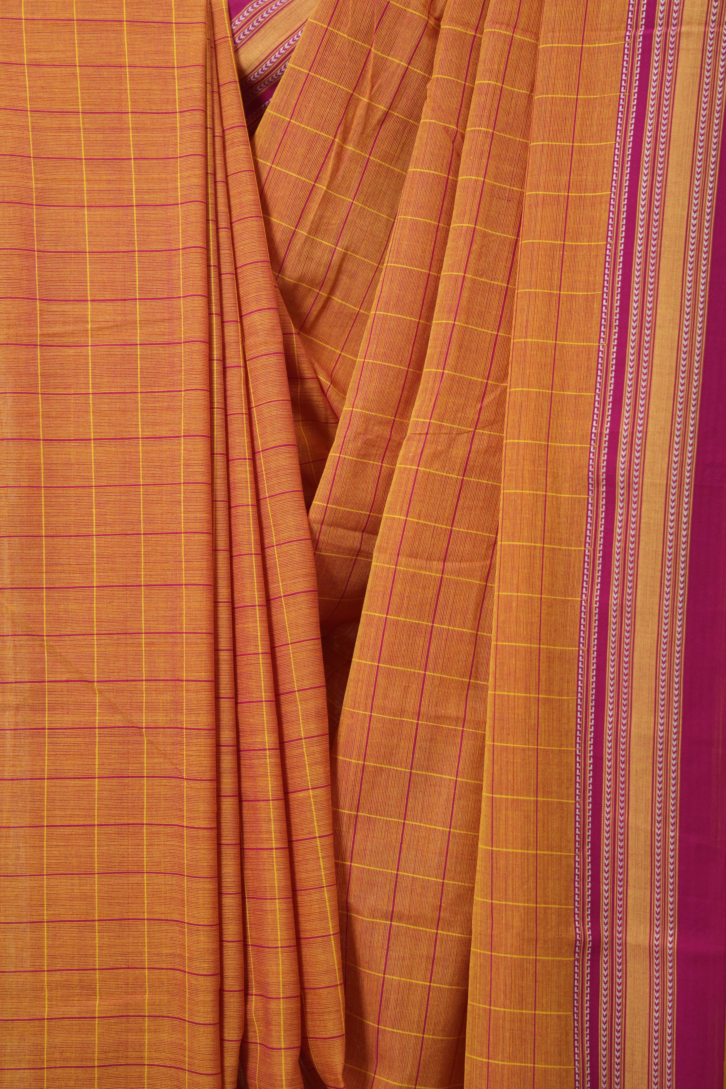 Mustard Orange Cotton Ilkal Saree - SRMOCIS924