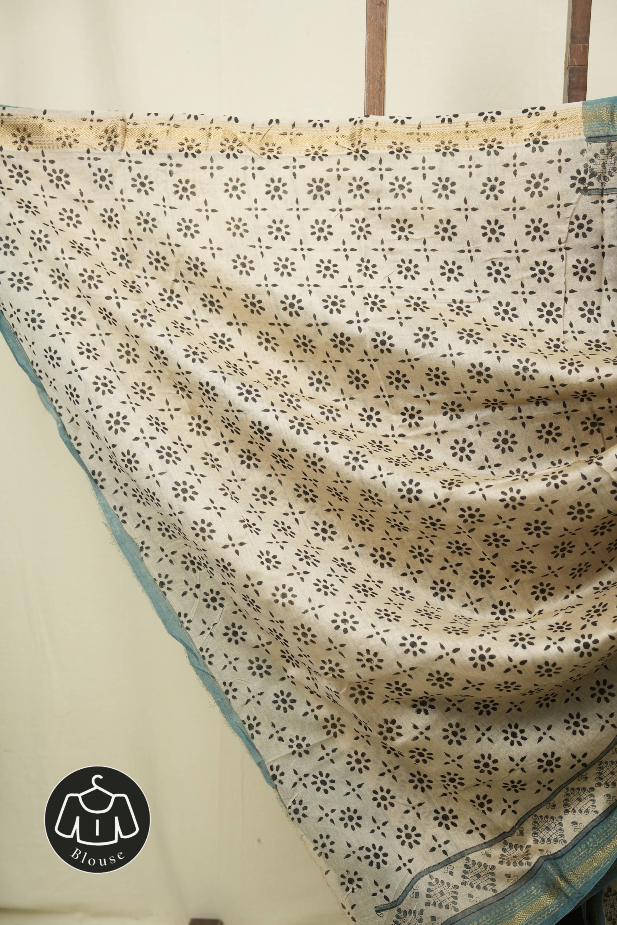 Black HBP Cotton Silk Saree With Maheshwari Border - SRBCSS1723