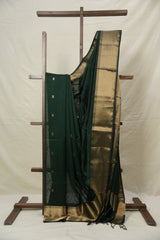 Bottle Green Maheshwari Saree - SRBGMS1043